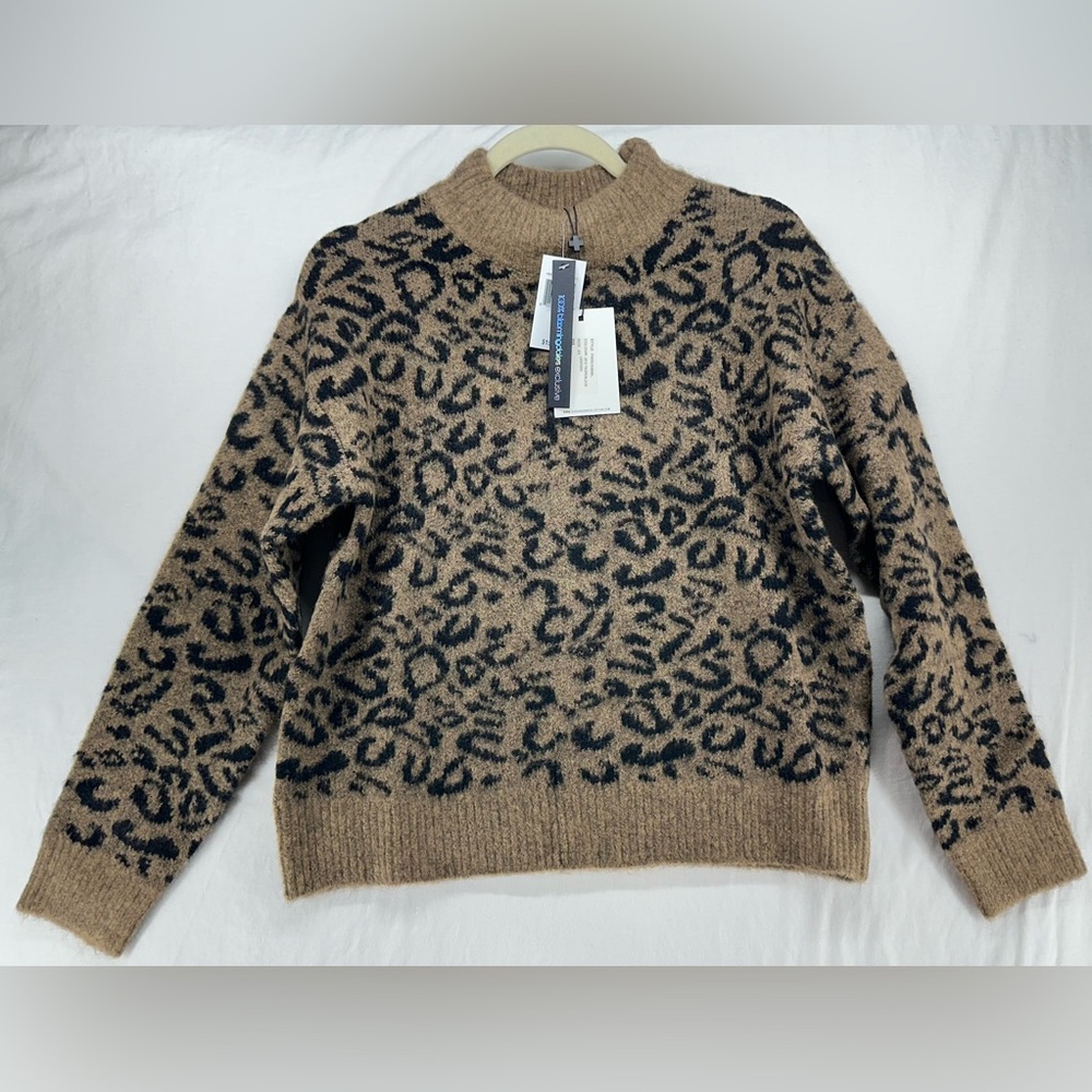 NEW John + Jenn Leopard Animal Print Sweater‎ Mock Neck Brown Black Size XS Soft